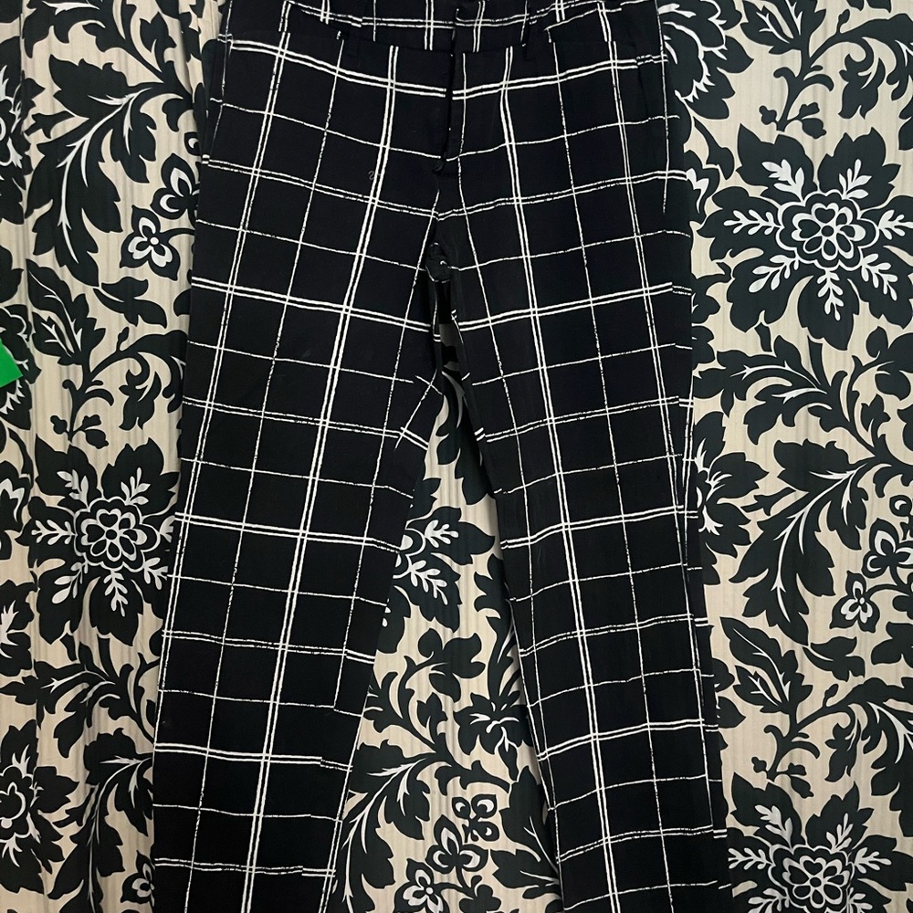 STYLUS Black and White Windowpane Plaid Trousers